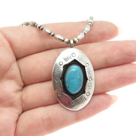 Jewelry - CHARLIE JOHN NAVAHO Old Pawn 925 Sterling Silver Vintage Turquoise Necklace 20"